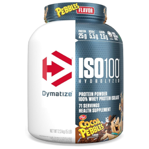 Dymatize ISO 100 بروتين مصل اللبن المعزول، حبيبات الكاكاو، 5 رطل، زيادة في حجم العضلات والقوة